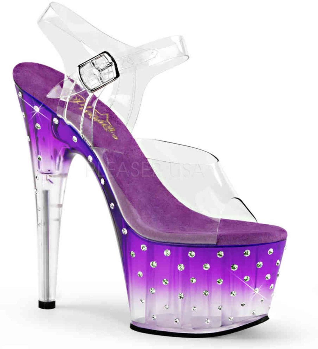 EU 37 = US 7 | STARDUST-708T | 7 Heel, 2 3/4 PF Ankle Strap Sandal w/RS Studded Bottom